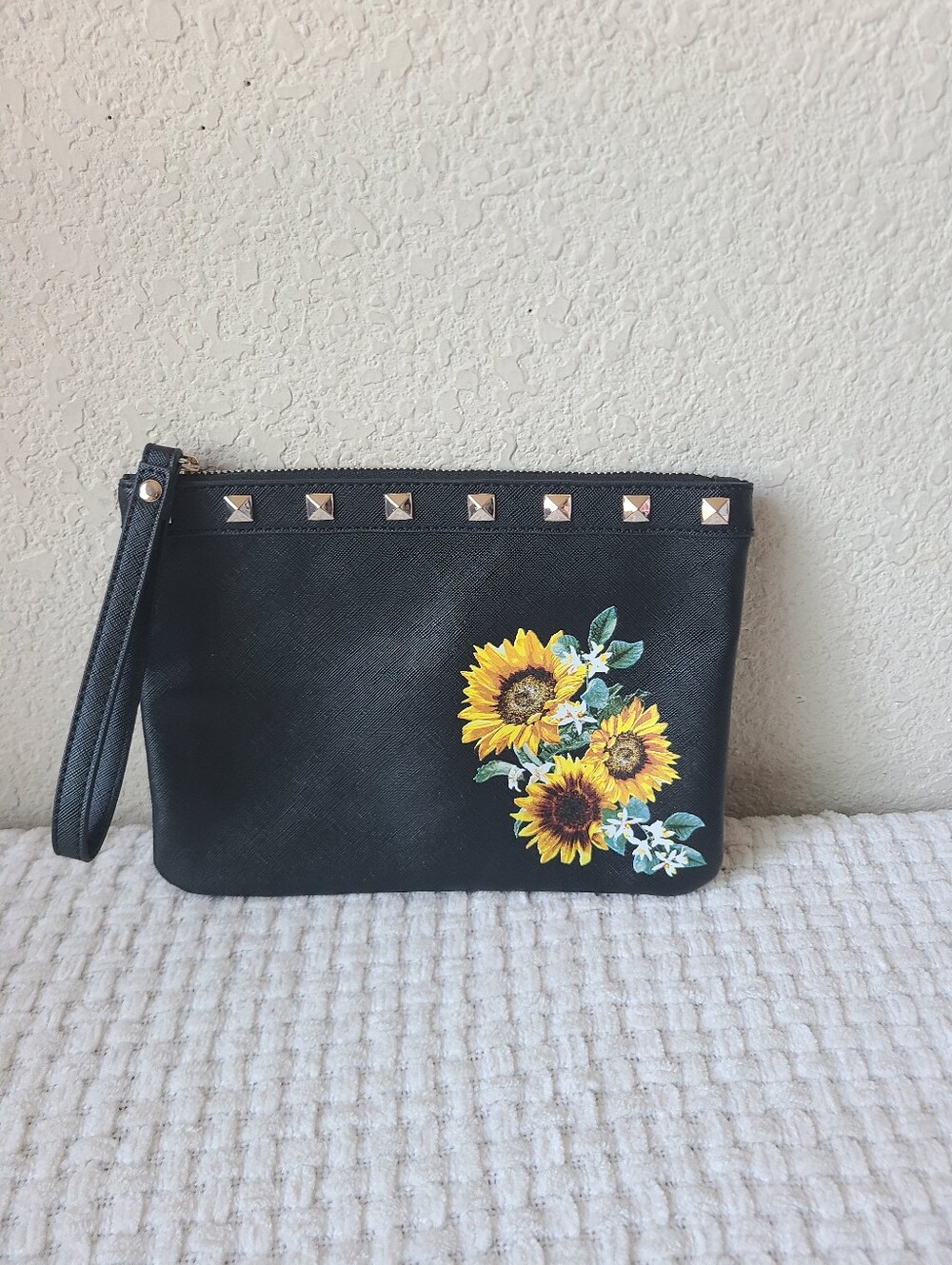 White House Black Market Wristlet Clutch with Sunflower Print